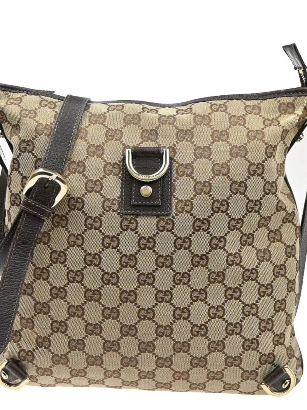 GUCCI Logo Abbey GG Pattern Shoulder Bag Canvas Leather Brown Beige GHW Italy